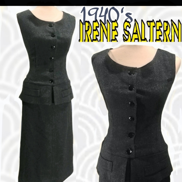 Vintage Dresses & Skirts - RARE!! IRENE SALTERN gray wool dress